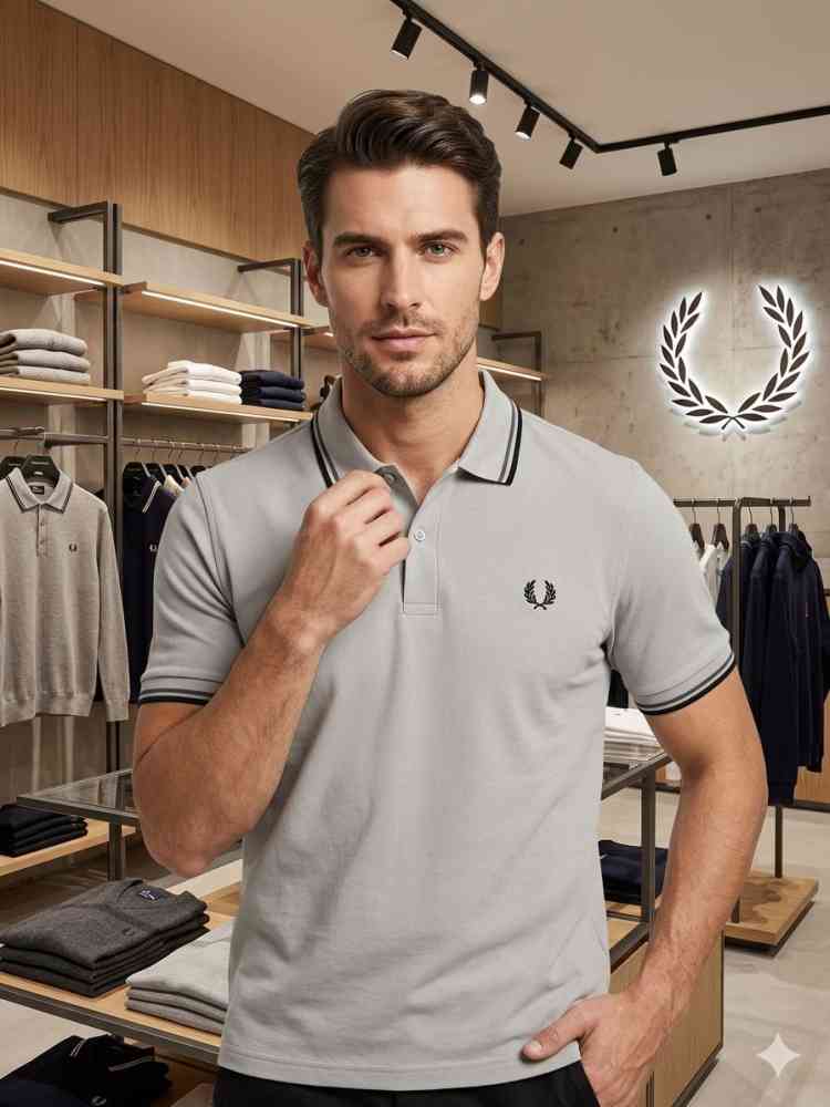Fred Perry Embroidered logo Grey Premium T-shirt-thumb-0