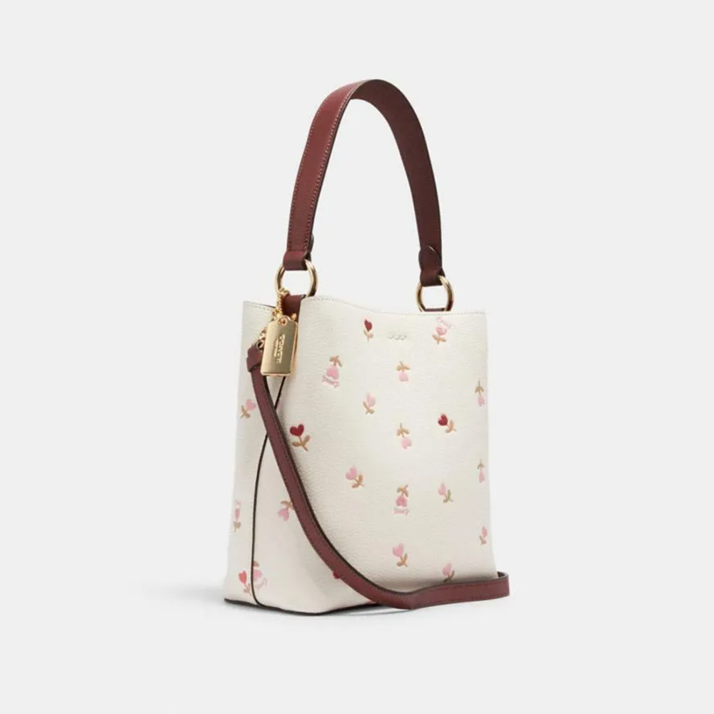Coach Medium Floral Cream Bucket Shoulder Bag-thumb-2