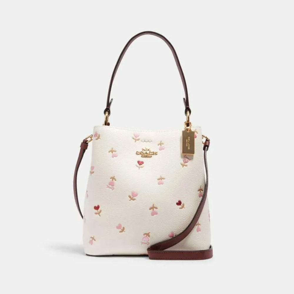 Coach Medium Floral Cream Bucket Shoulder Bag-thumb-0