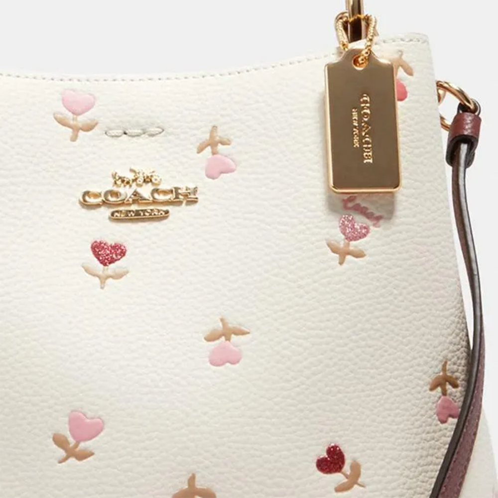 Coach Medium Floral Cream Bucket Shoulder Bag-thumb-4