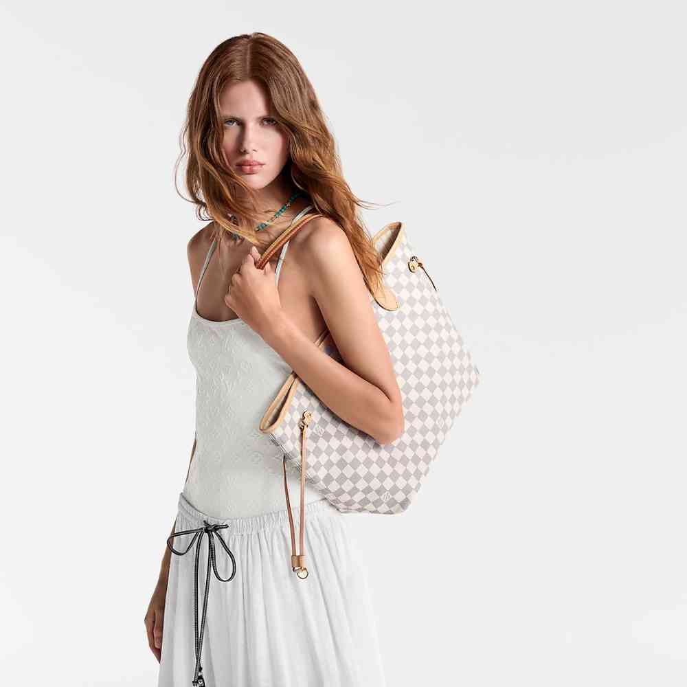 Louis Vuitton Neverfull White MM Tote Bag-thumb-3