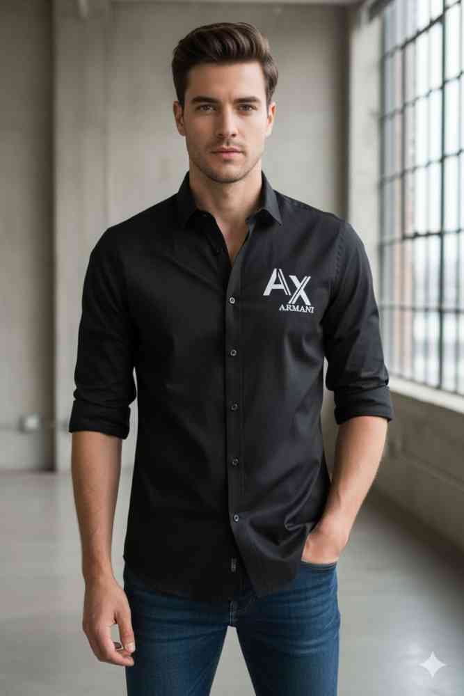 Armani Exchange Black Premium Quality Cotton Shirt-thumb-0