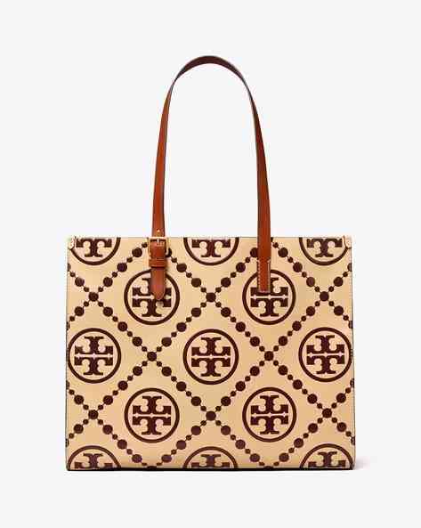 Tory Burch Monogram Wine Contrast Embossed Tote Bag-4