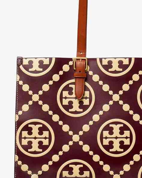 Tory Burch Monogram Wine Contrast Embossed Tote Bag-2