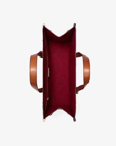 Tory Burch Monogram Wine Contrast Embossed Tote Bag-1