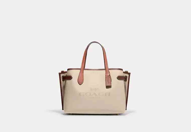 Light Beige Coach Carryall Fabric Cow Leather Patchwork Beige Shoulder Bag
