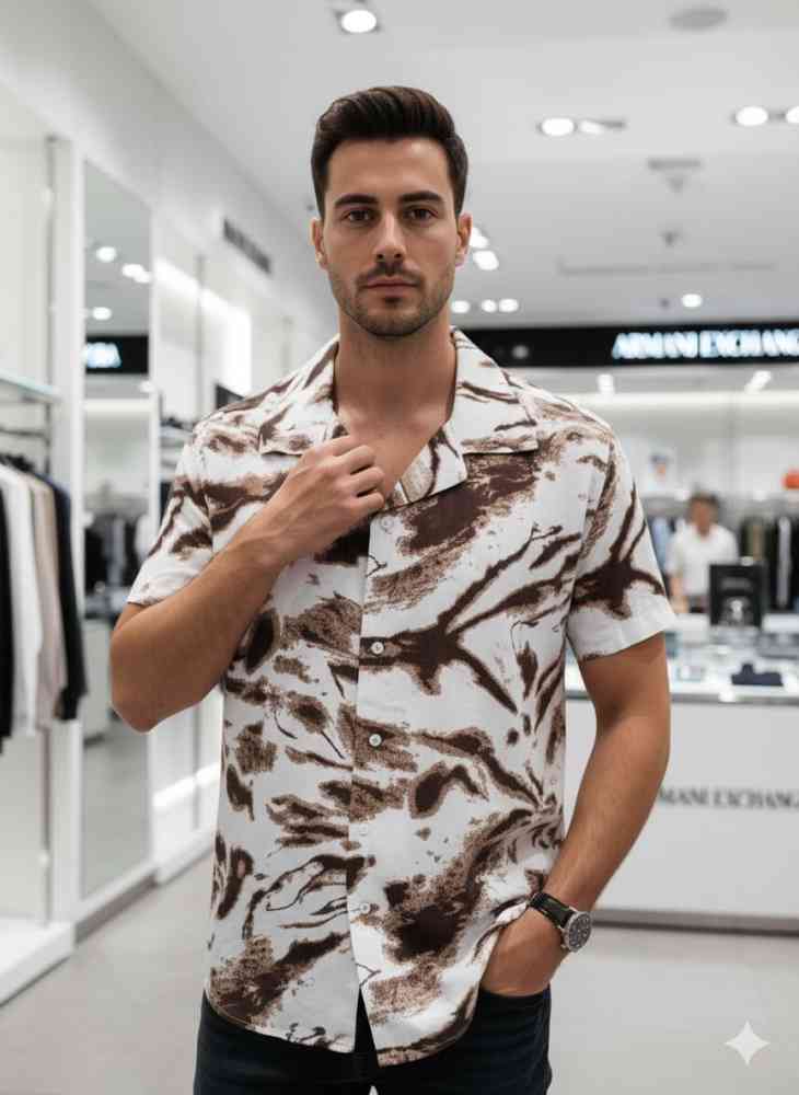 Armani Exchange Printed Premium Quality Short Sleeve Shirt-thumb-1