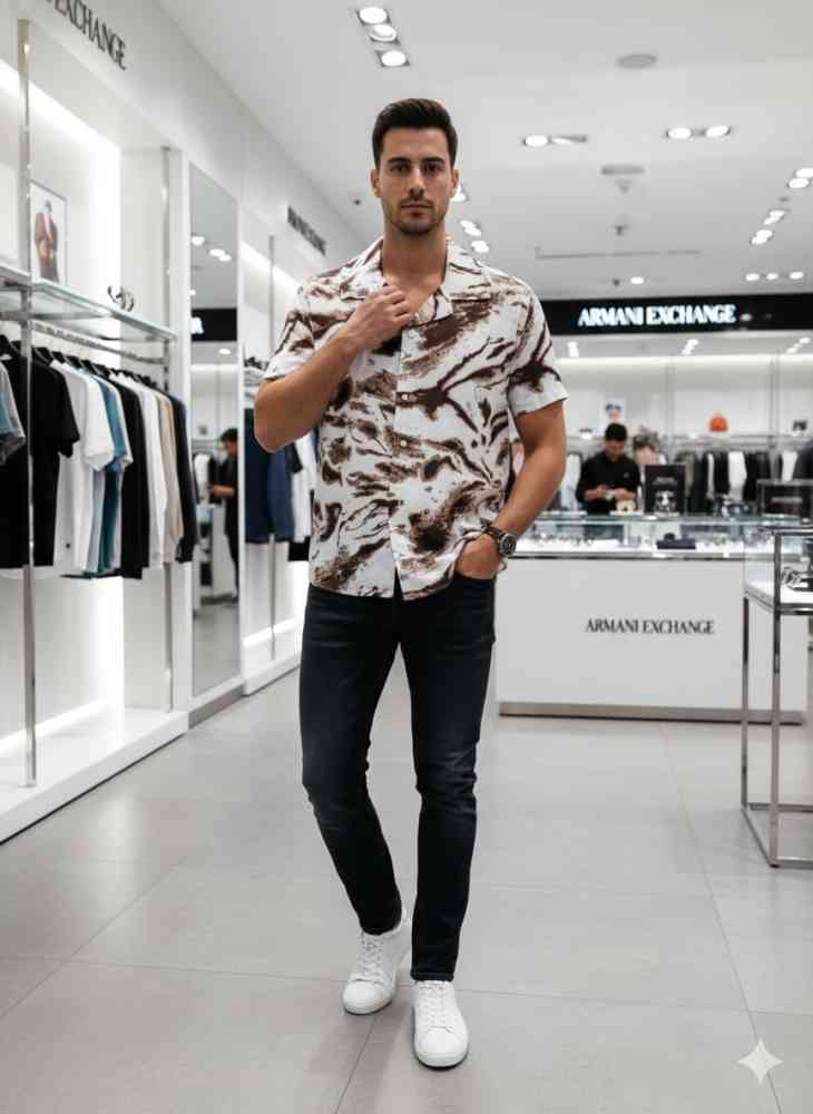 Armani Exchange Printed Premium Quality Short Sleeve Shirt-thumb-0