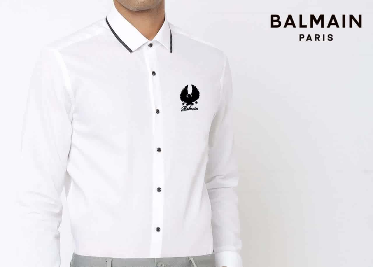 White Balmain Embroidered Black Premium Cotton Shirt