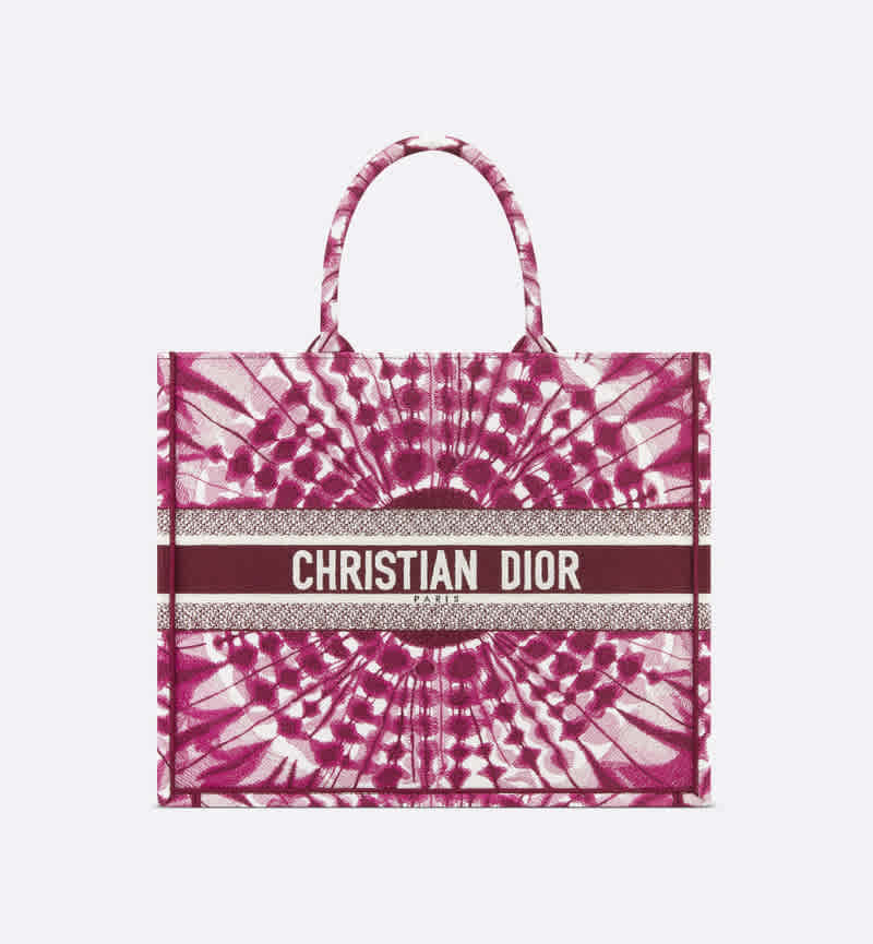 Red Christian Dior Book Cream Flower Print Tote Bag