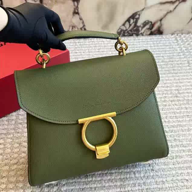 Green Ferragamo Gancini Black Handbag