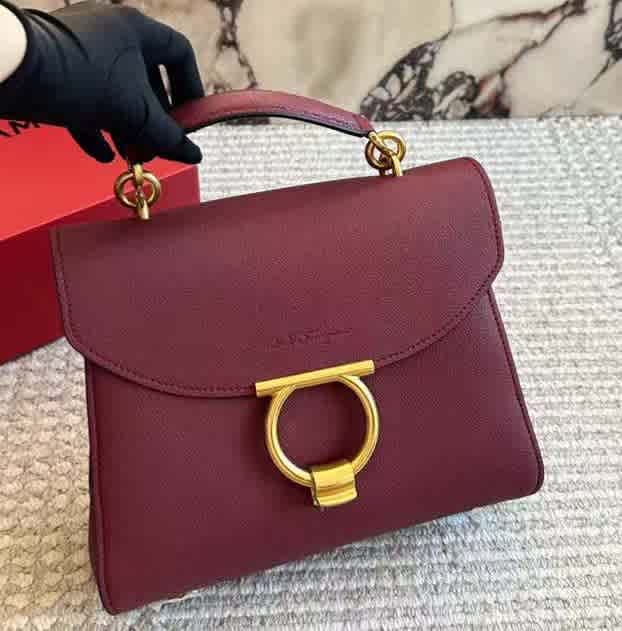 Wine Ferragamo Gancini Black Handbag