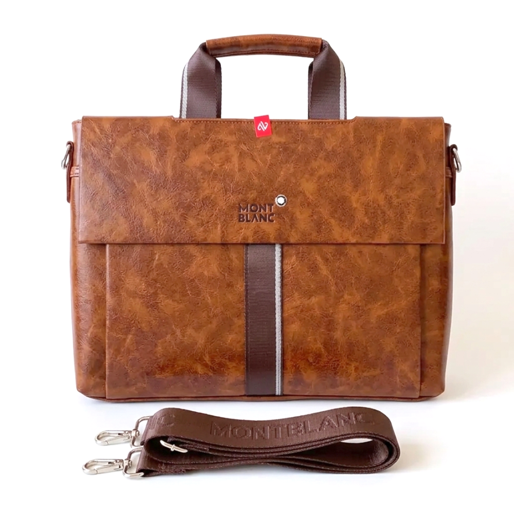 Brown Mont Blanc Black Leather Laptop Bag