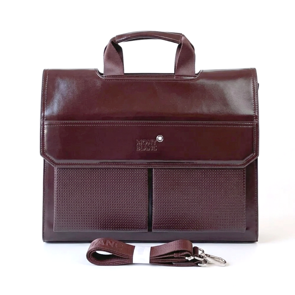 Wine Mont Blanc Black Leather Laptop Bag