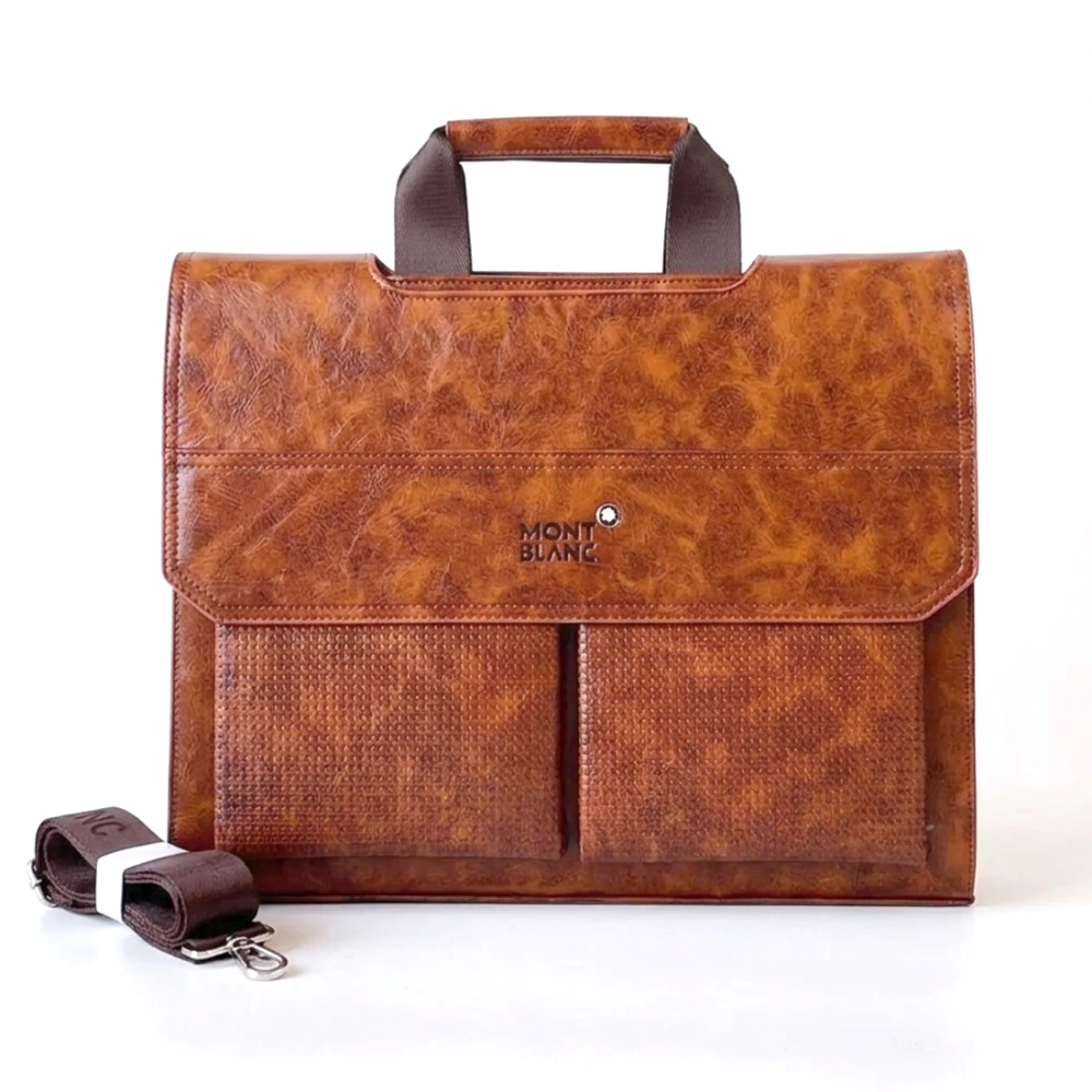 Brown Mont Blanc Black Leather Laptop Bag