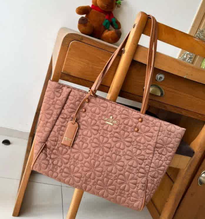 Peach Kate Spade Tilly Quilted Blue Tote Bag