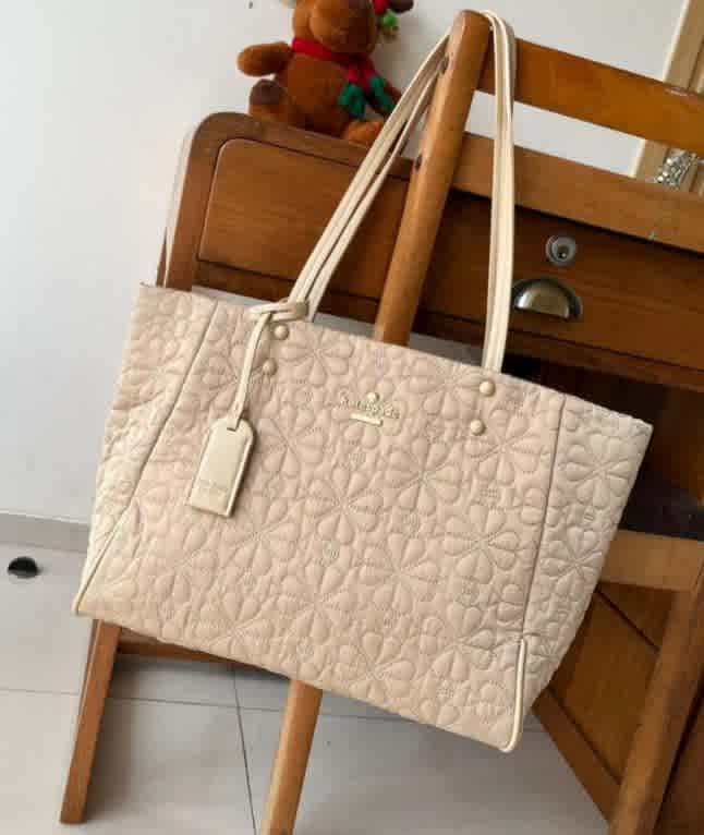 Cream Kate Spade Tilly Quilted Black Tote Bag