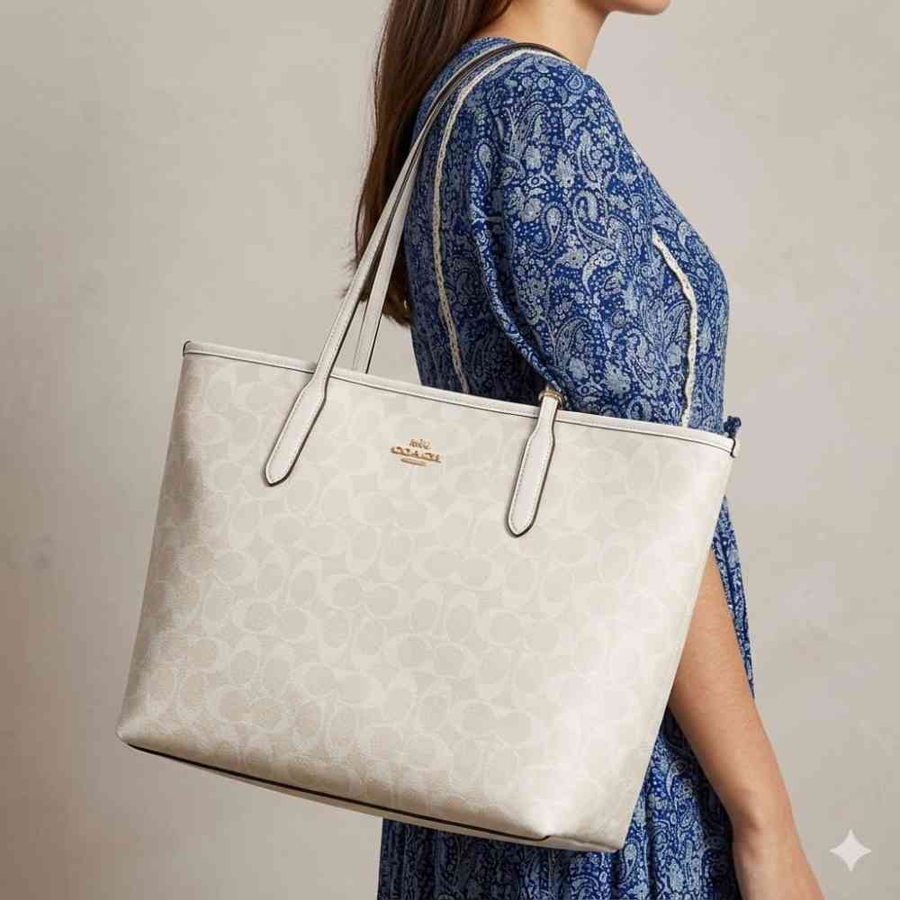 White Coach City Beige Premium Tote Bag