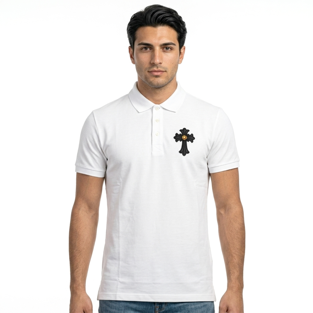 White Chrome Hearts Black Embroidered Logo Premium T-shirt