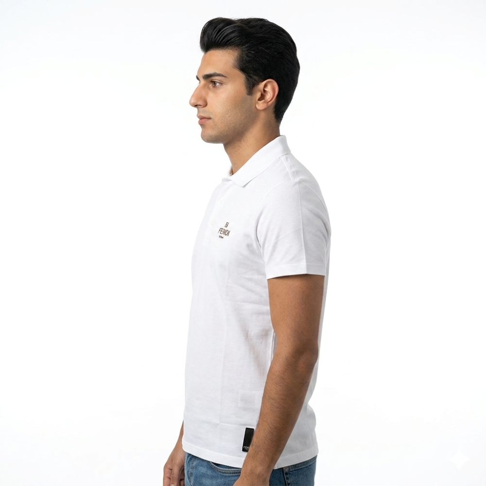 Fendi Embroidered White Premium Quality Polo T-shirt-2