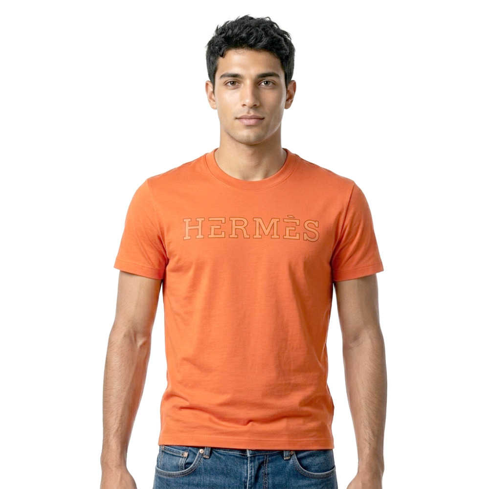 Orange Hermes Paris Black Round Neck Premium T-shirt