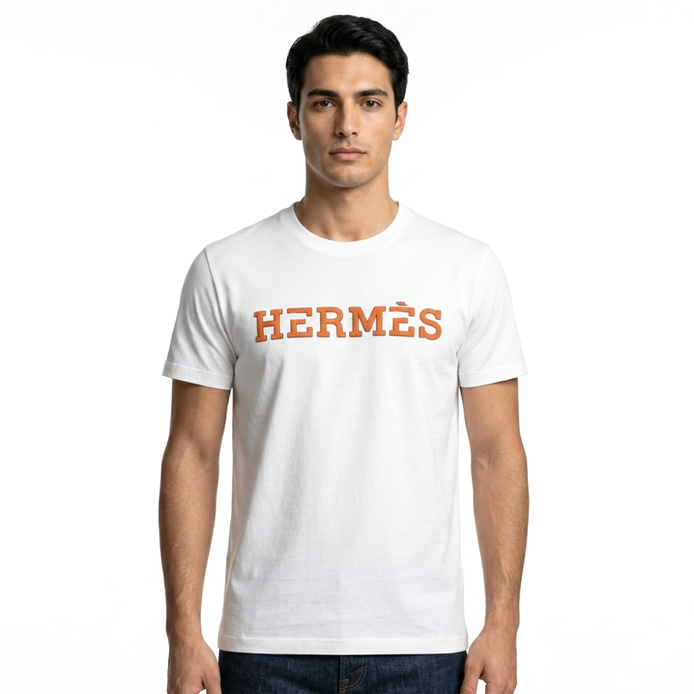White Hermes Paris Black Round Neck Premium T-shirt