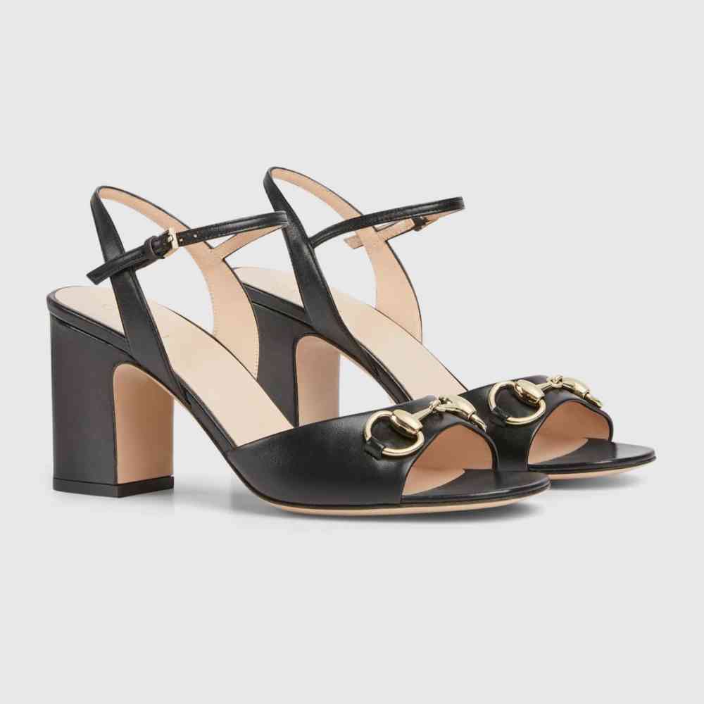 Black Gucci Silver Premium Quality Heel Sandals