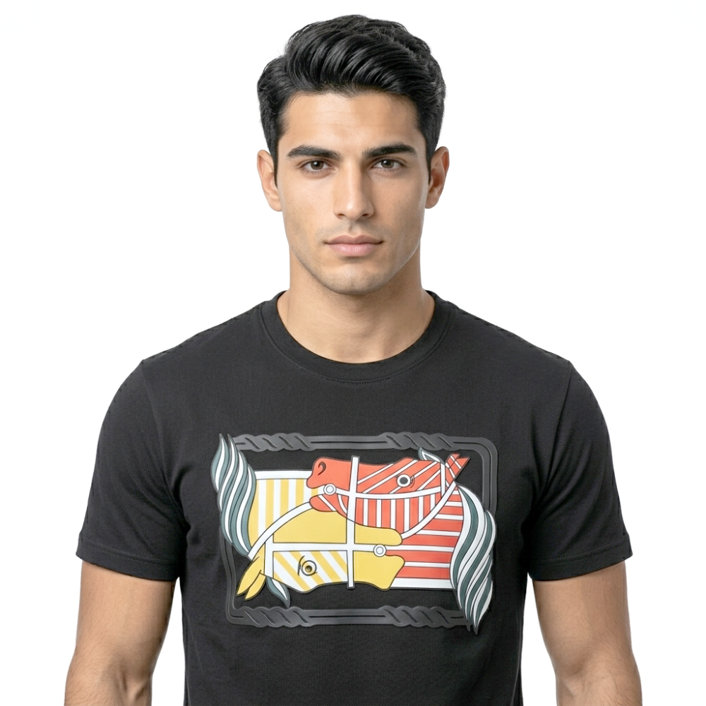 Hermes Logo Print Black Premium T-shirt-3