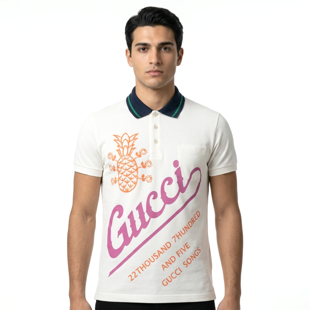 White Gucci Pineapple Print Green Premium T-shirt
