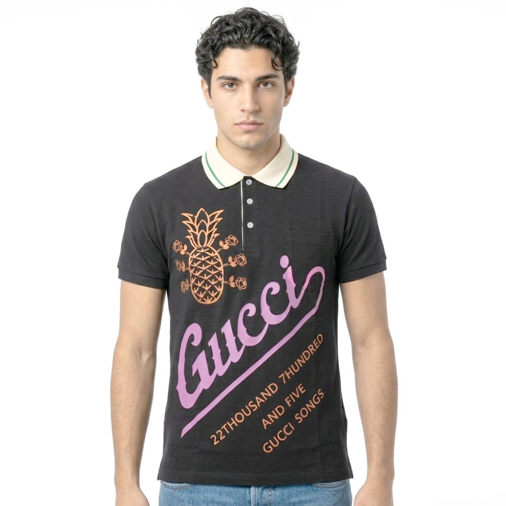 Black Gucci Pineapple Print Green Premium T-shirt