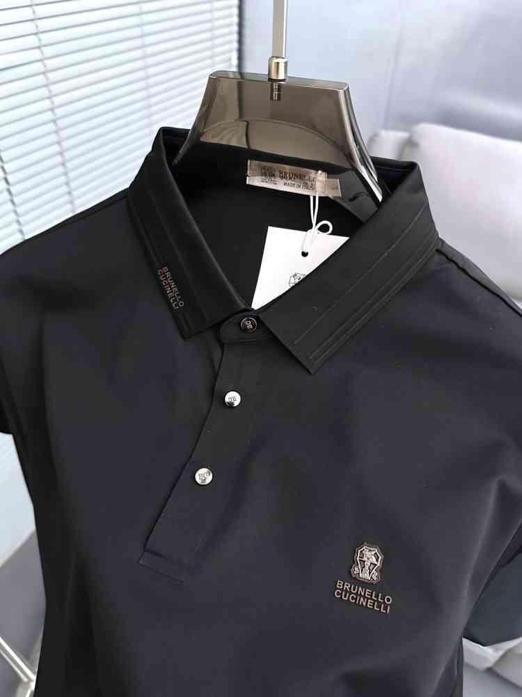 Brunello Cucinelli Black Embroidery Premium Polo T-shirt-thumb-2