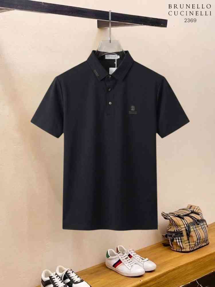 Black Brunello Cucinelli White Embroidery Premium Polo T-shirt
