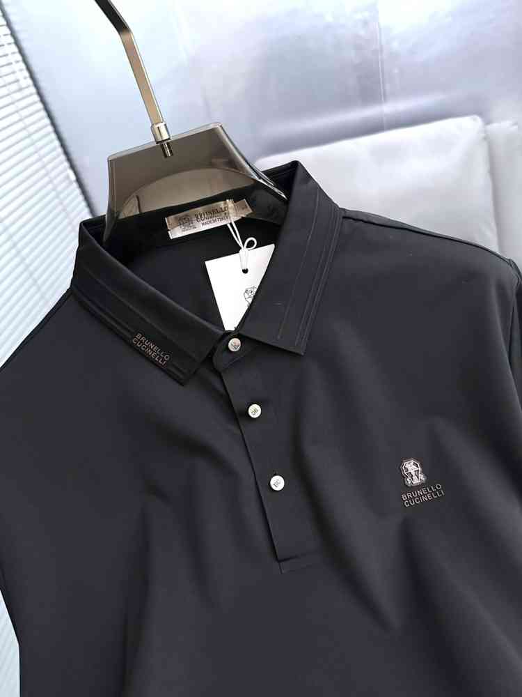 Brunello Cucinelli Black Embroidery Premium Polo T-shirt-thumb-1