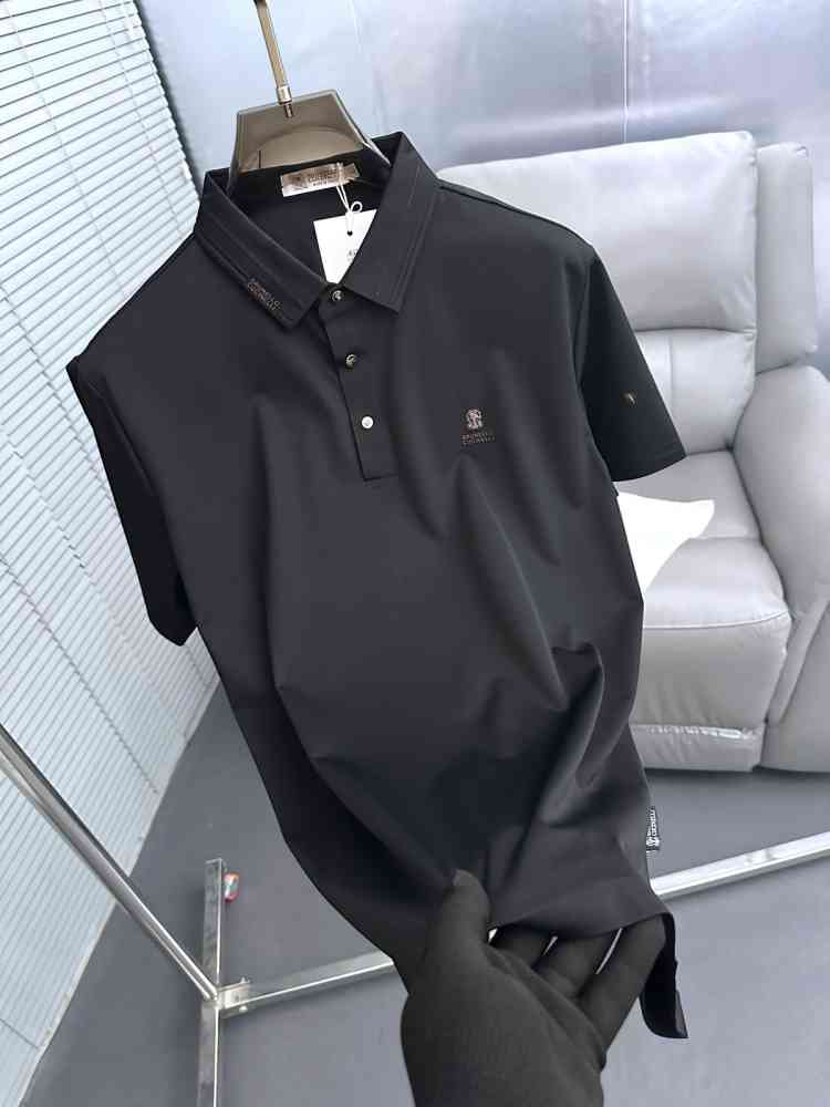 Brunello Cucinelli Black Embroidery Premium Polo T-shirt-thumb-3