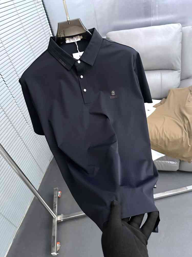 Brunello Cucinelli Blue Embroidery Premium Polo T-shirt-thumb-2