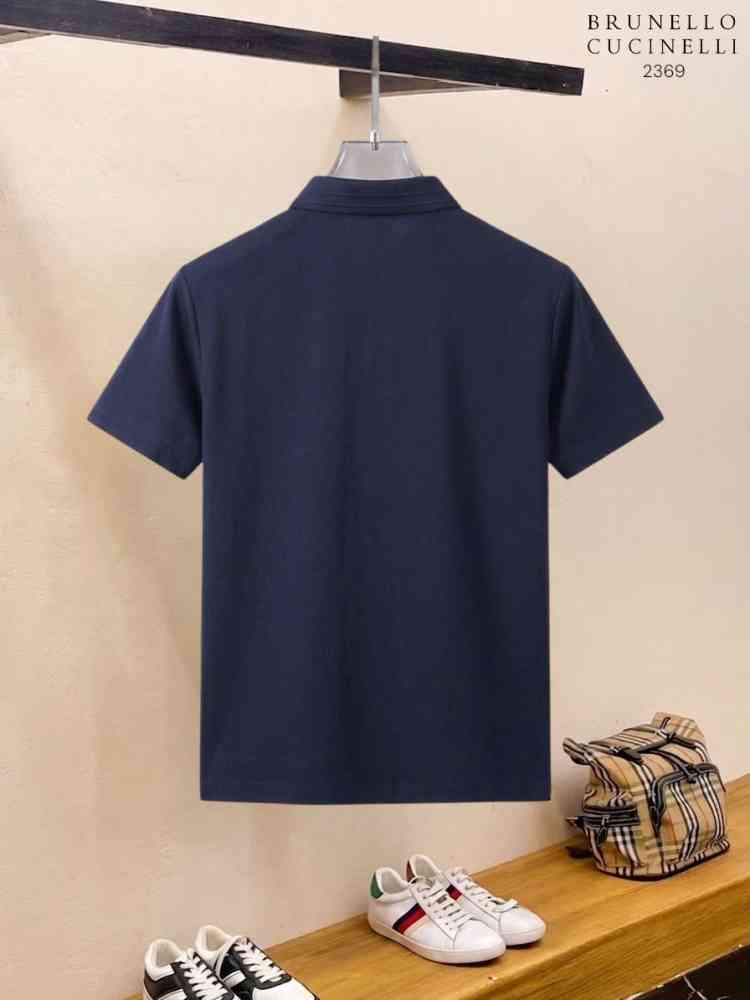 Brunello Cucinelli Blue Embroidery Premium Polo T-shirt-thumb-1