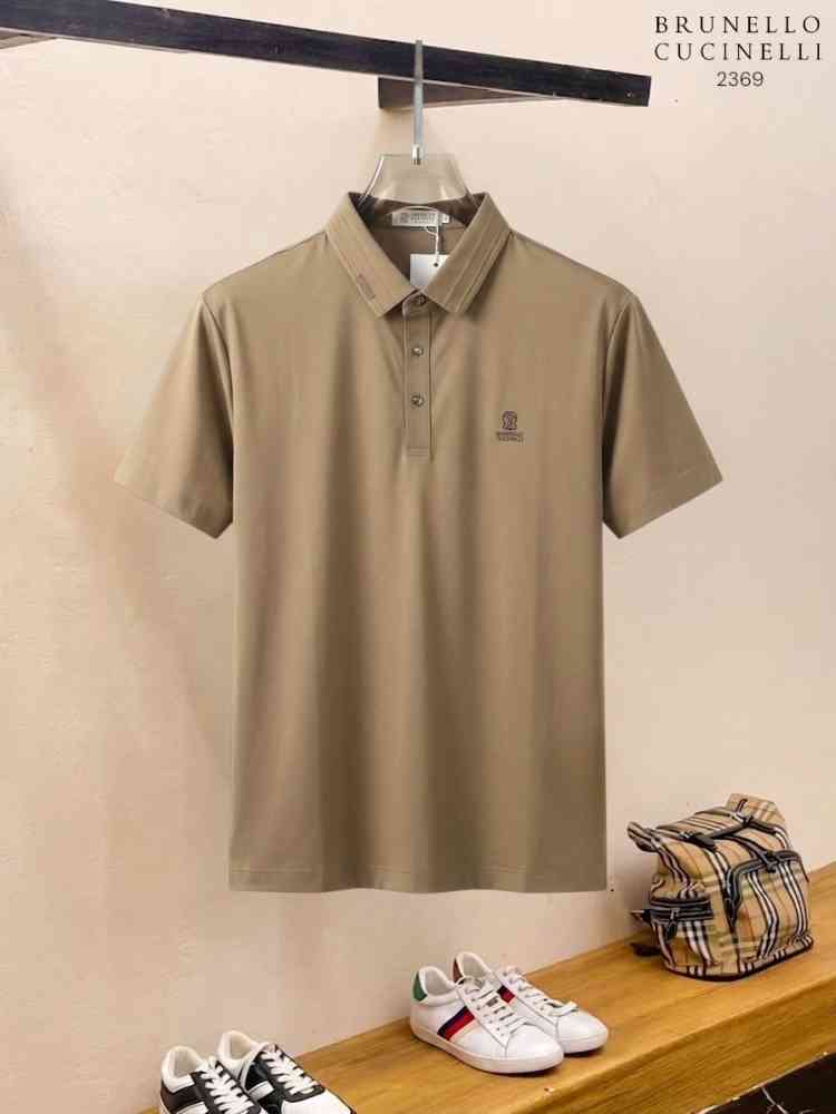 Brown Brunello Cucinelli White Embroidery Premium Polo T-shirt