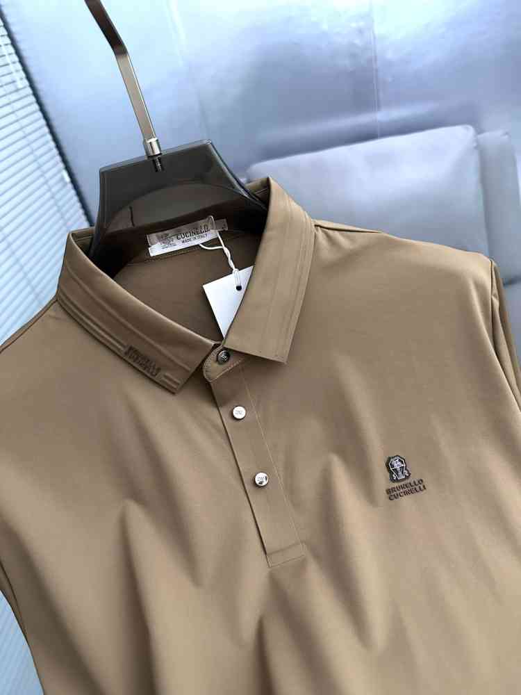 Brunello Cucinelli Brown Embroidery Premium Polo T-shirt-thumb-2