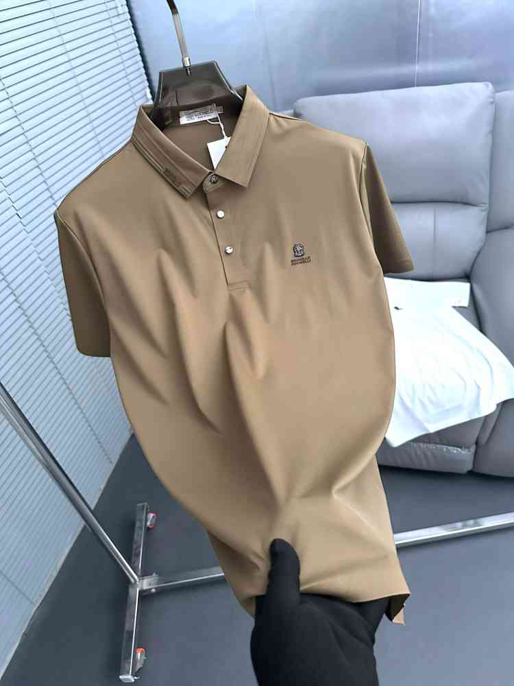 Brunello Cucinelli Brown Embroidery Premium Polo T-shirt-thumb-1