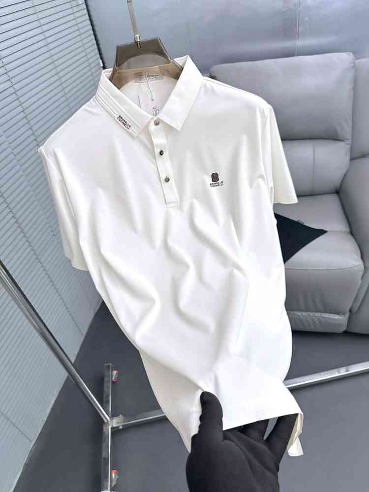 Brunello Cucinelli White Embroidery Premium Polo T-shirt-thumb-1