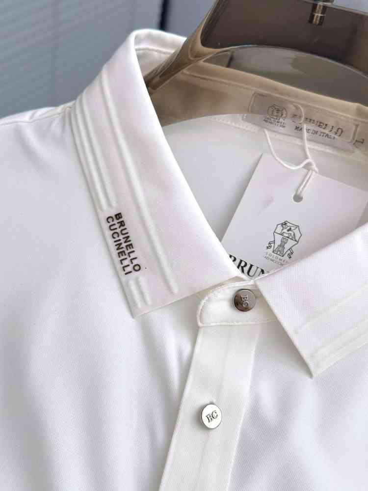 Brunello Cucinelli White Embroidery Premium Polo T-shirt-thumb-3