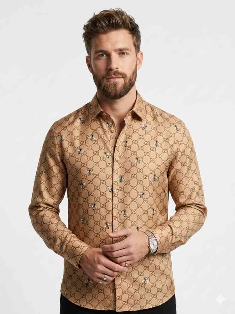 Brown Gucci Grey Premium Quality Cotton Shirt