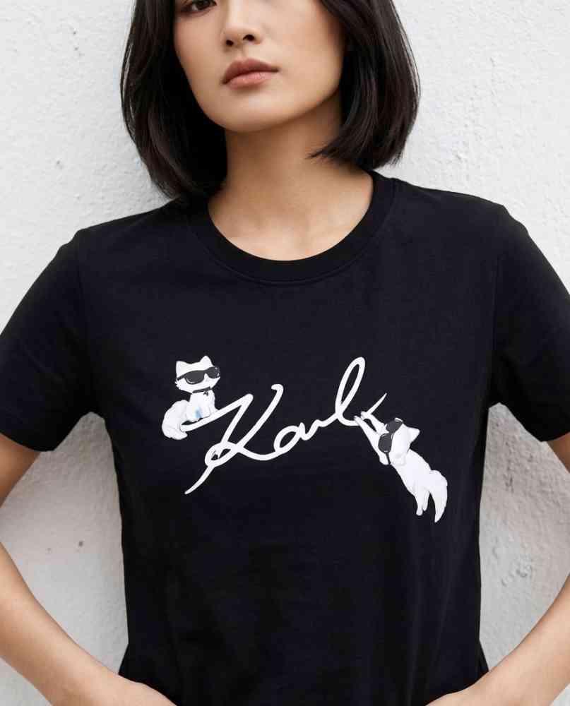Black Karl Lagerfeld White Premium Quality Women T-shirt
