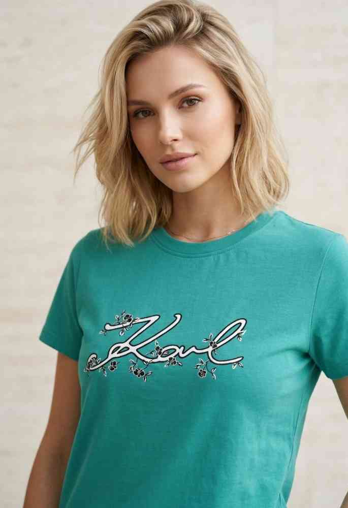 Green Karl Lagerfeld White Premium Quality Women T-shirt