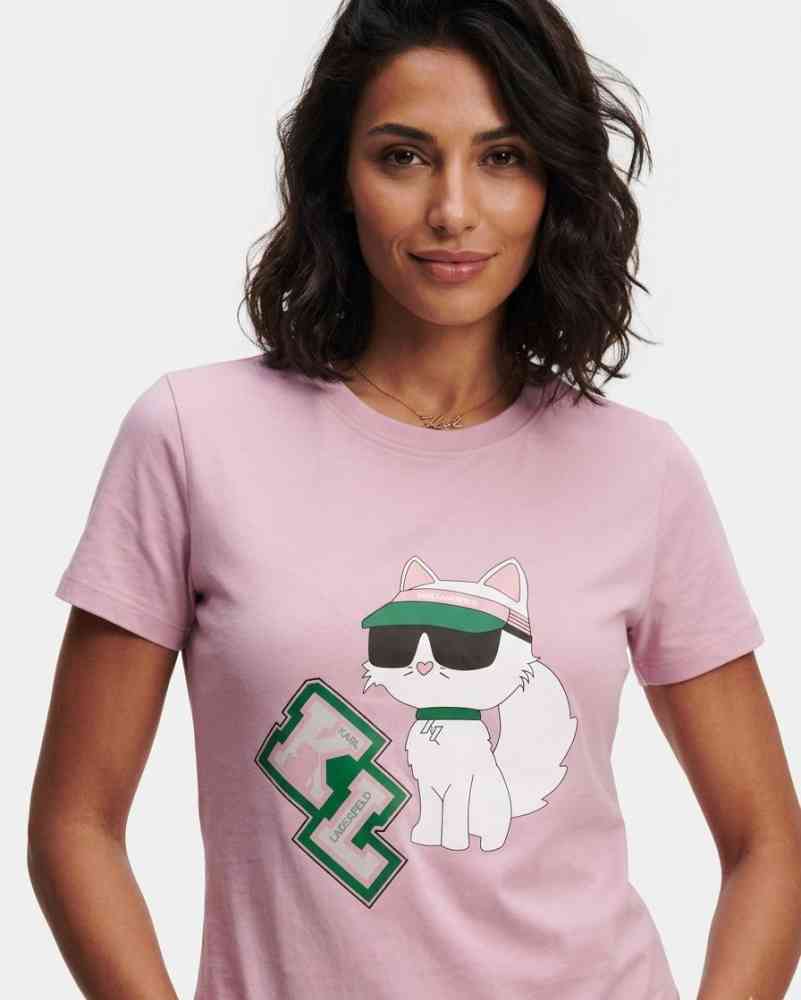 Pink Karl Lagerfeld White Premium Quality Women T-shirt
