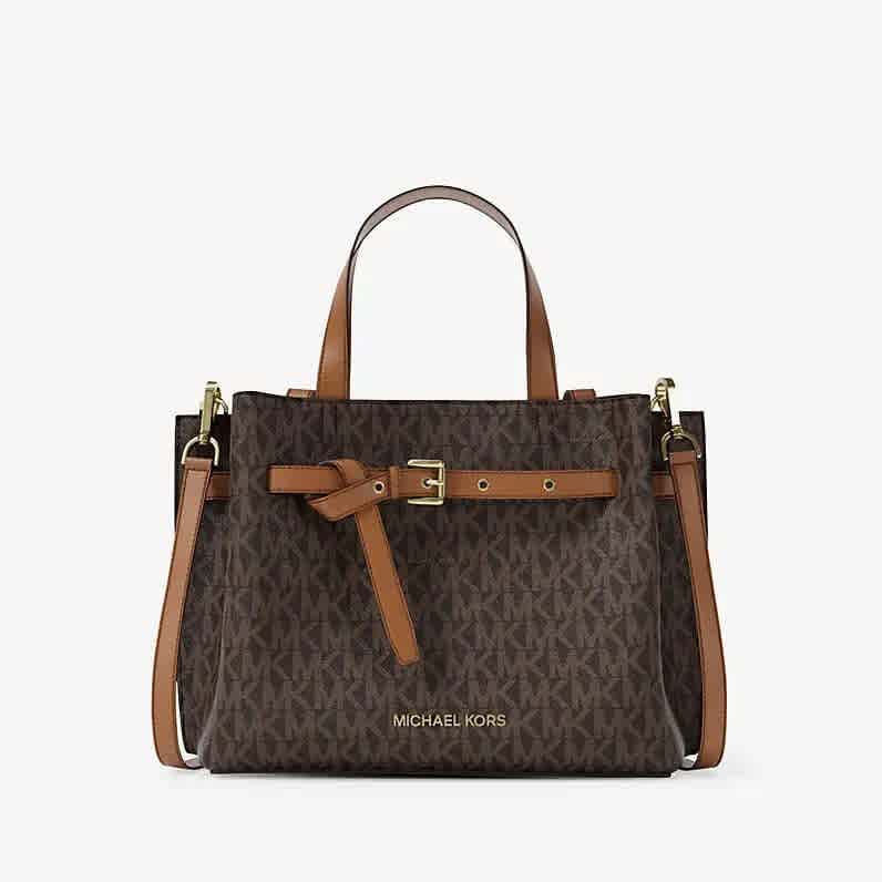 Dark Brown Michael Kors Emilia Medium White Tote Bag