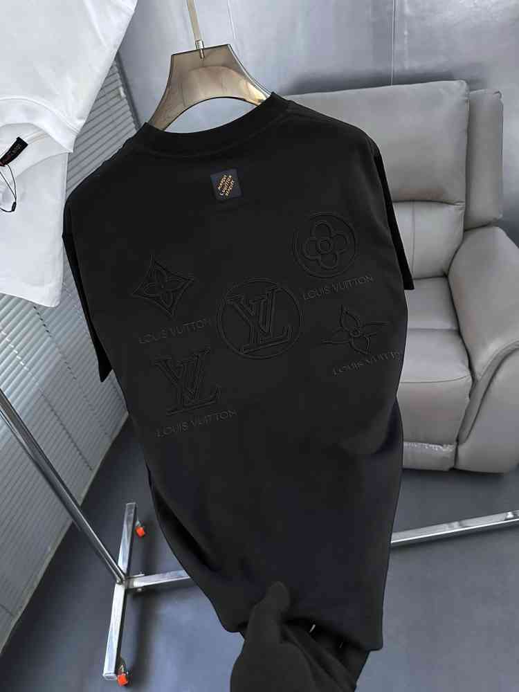 Louis Vuitton Black Embroidery Logo Premium T-shirt-6