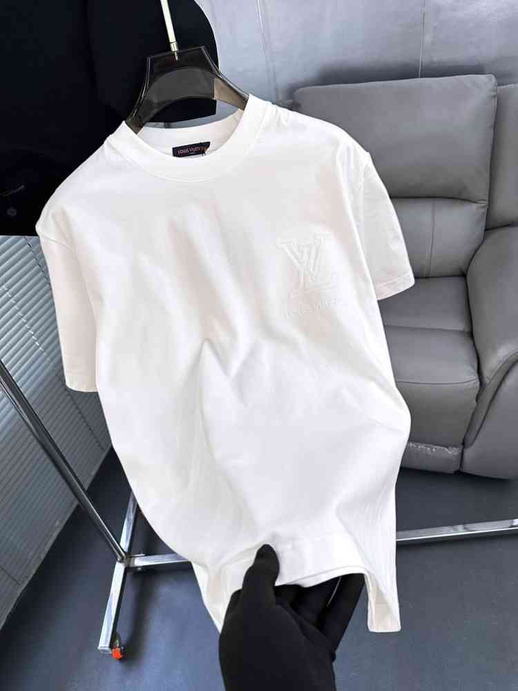 Louis Vuitton White Embroidery Logo Premium T-shirt-thumb-1