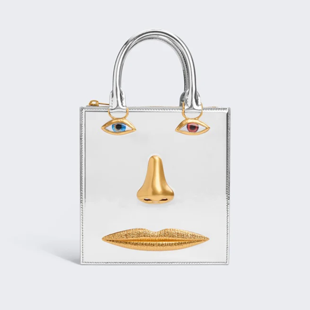 Silver Schiaparelli Anatomy Face Red Mini Top Handbag