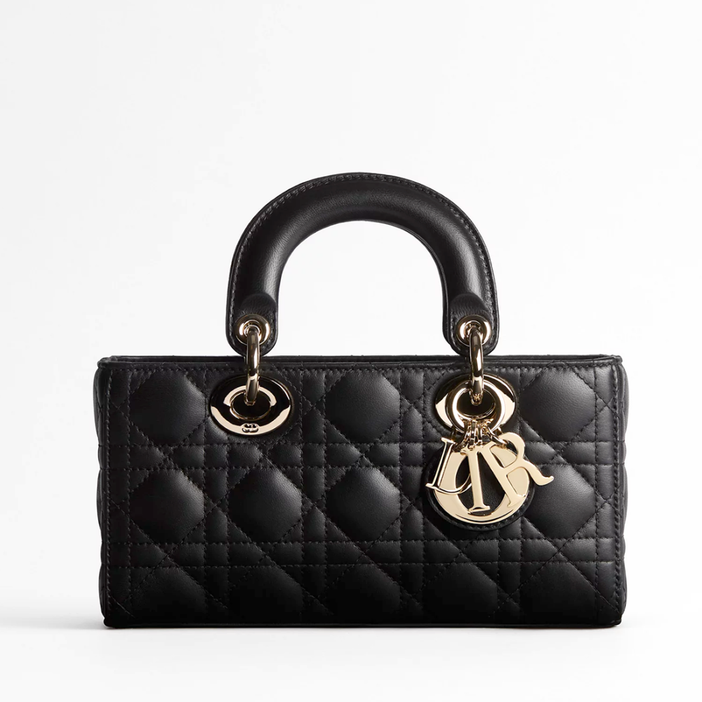 Black Christian Dior Lady White D-Joy Bag
